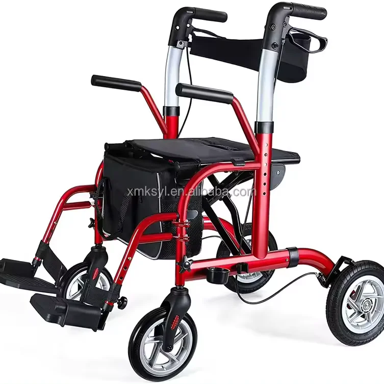 Hot Selling Aluminum Lightweight Rehabilitation Therapy Supplies Adult Elderly Folding Rollator Walker With Pedal