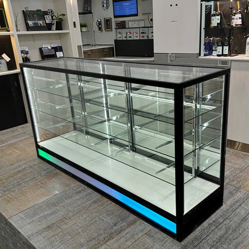 72-Inch RGB Light Sliding Glass Showcase Hot Sell Alloy Frame Display Cabinet with Smoke Mirror for Storefront or Office