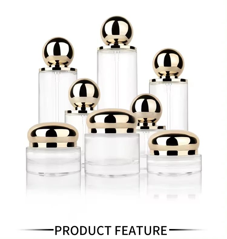 Supplier Luxury wholesale skin care packaging fashion lotion pump cream jar ball shape jar glass bottle set details