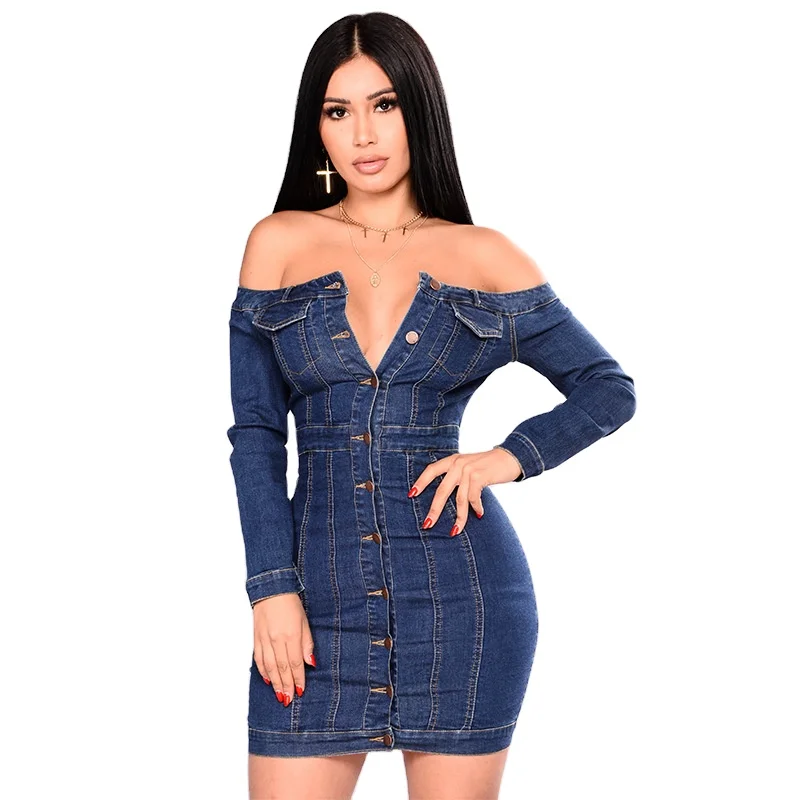 One Shoulder Ladies Denim Dress Tight 
