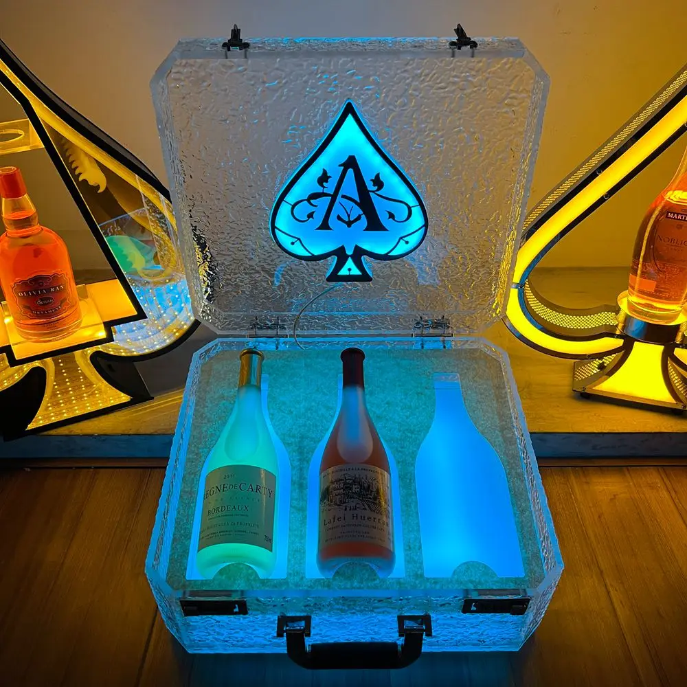 Engrave Logo Ace Of Spade Carrier Box Led Vip Champagne Bottle