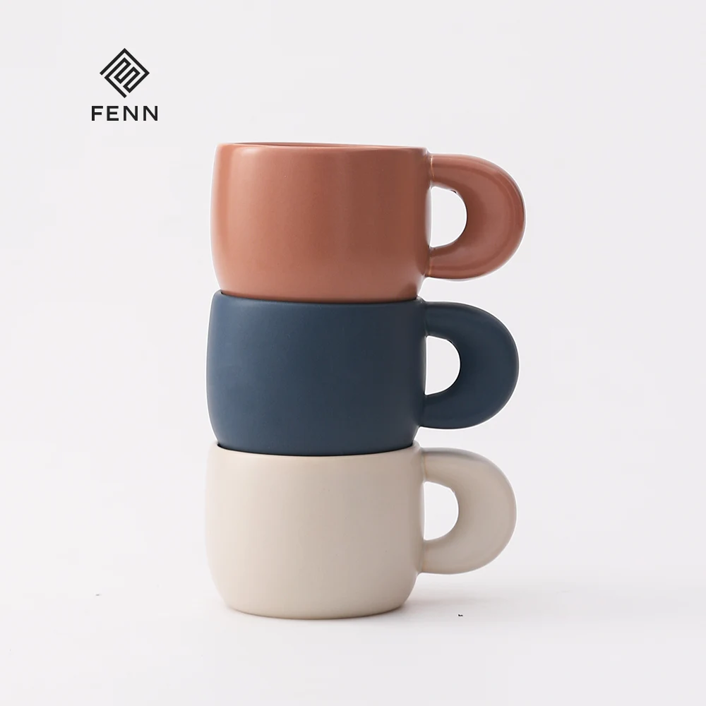 Porcelain Nordic Korean Mug Cup Modern Thick Handle Design Ceramic Coffee Mug 220ml Matte Glazed Ceramic Mug for Coffee Tea