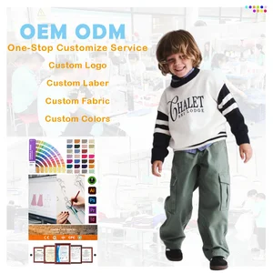 Factory Fall Winter Toddler Kids Children Crew Neck 100% Cotton Pullover Sweater and Cargo Pants Set for 9-10 Years Kids