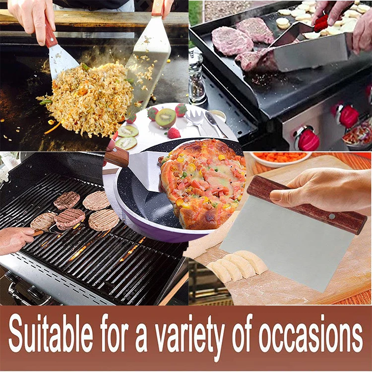Wood Handle Rectangular Stainless Steel Kitchen Frying Turner