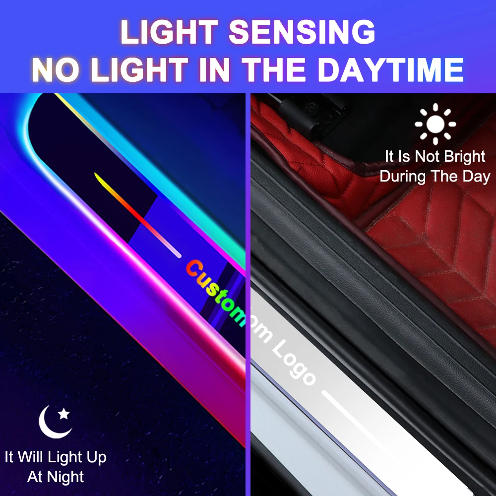 PEL Custom Logo Led Welcome Pedal Car Threshold Scuff Plate Wireless Car Door Sill Light for Car Door Guard