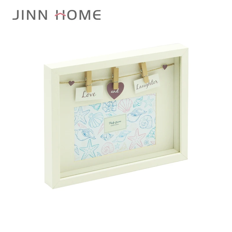 JinnHome Led Light Photo Collage Frame Wire Clothespin 15*15  Wall Hanging Led Light Wood Picture Frame With Linen Rope