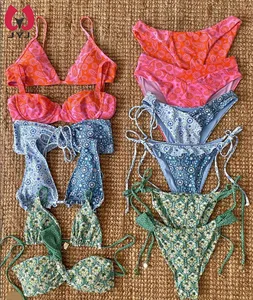 Designer Custom 2024 Asymmetry Swimwear Floral Print Tube Top Scoop Neck One-Shoulder Bikini Set Lace Triangle Beachwear