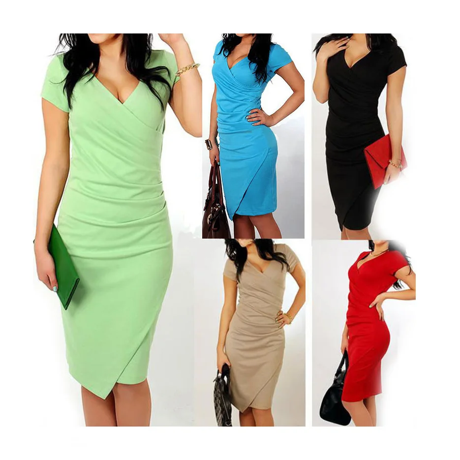 Women Summer Casual Short Sleeve Dress Bodycon Clubwear Party Pencil Long Dress