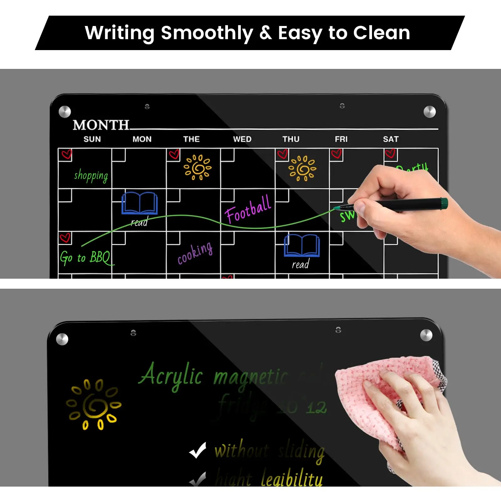 Custom Fridge Acrylic Calendar Black Dry Erase Plastic Planner