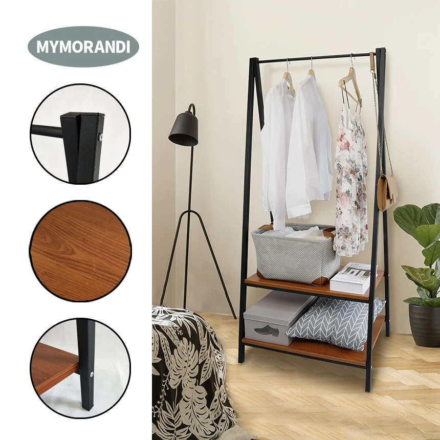 Modern Design Metal Frame Clothes Stand Cloth Hanger Rack With 2 Tier Storage Rack