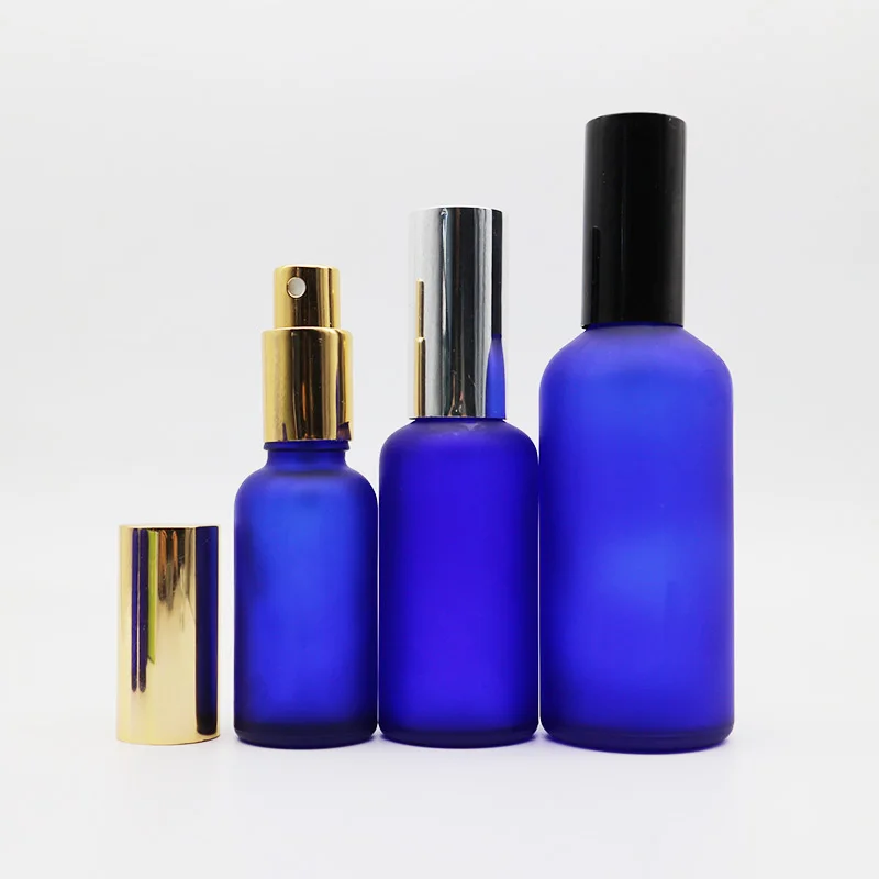Top Supplier 30ml 50ml 100ml Matte Blue Glass Spray Bottle with Spray Mist Cap