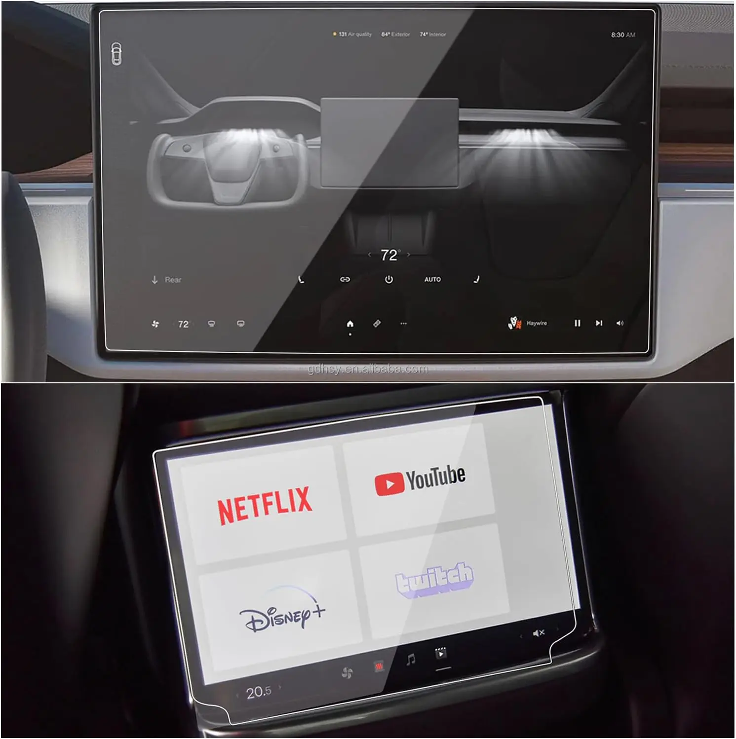 Navigation 17" and Rear Display 8" Tempered Glass for 2024 2023 2022 Tesla Model S Model X (Plaid & Long Range) Screen Protector