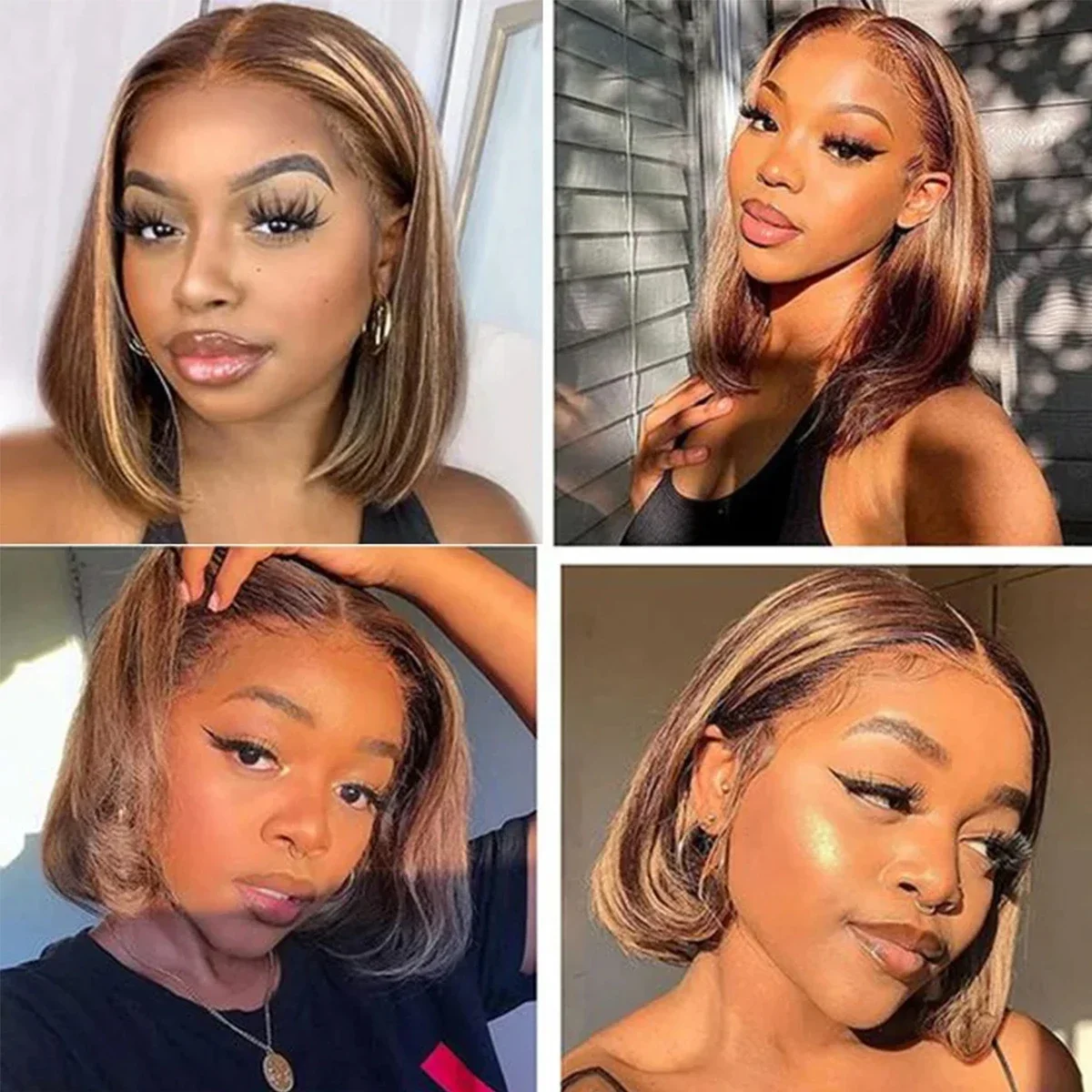 Bob-Perücke, Echthaar, T-Teil, Lace-Frontal-Perücke, P4/30, glatt, braun, Remy, 180 % Dichte, vorgezupftes Babyhaar_voghion.com