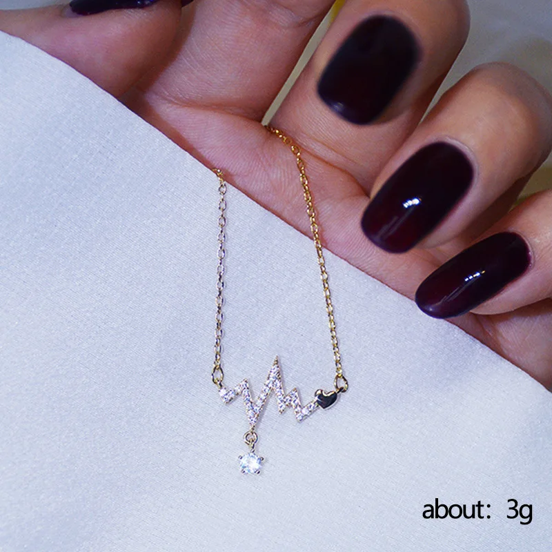CAOSHI Heartbeat Pendant Necklace 18K Gold Plated Jewelry Women Custom Clavicle Chain Pulse Love Necklace