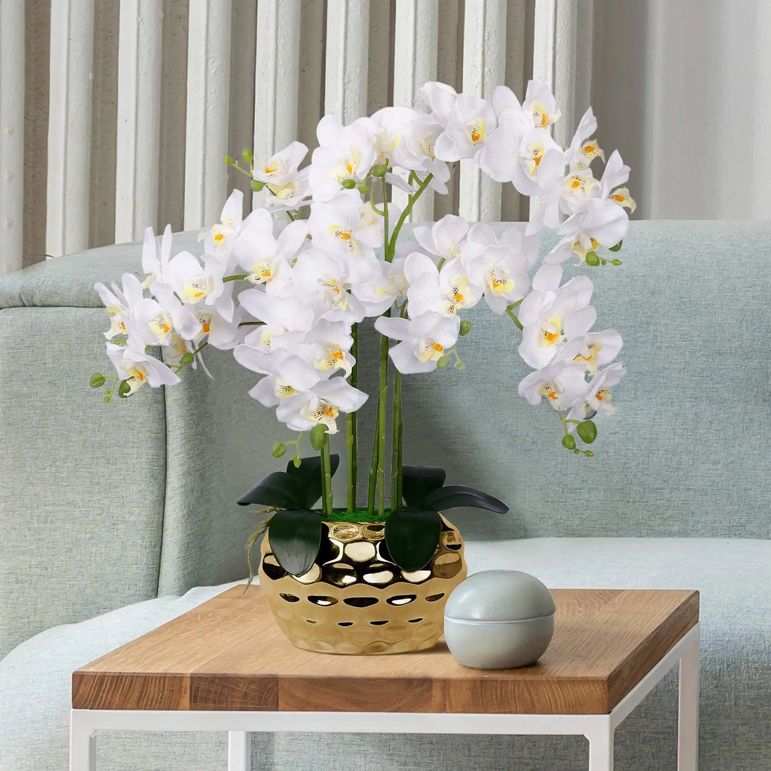 Artificial Orchid In Gold Vase White Faux Orchid Plant In Gold Pot