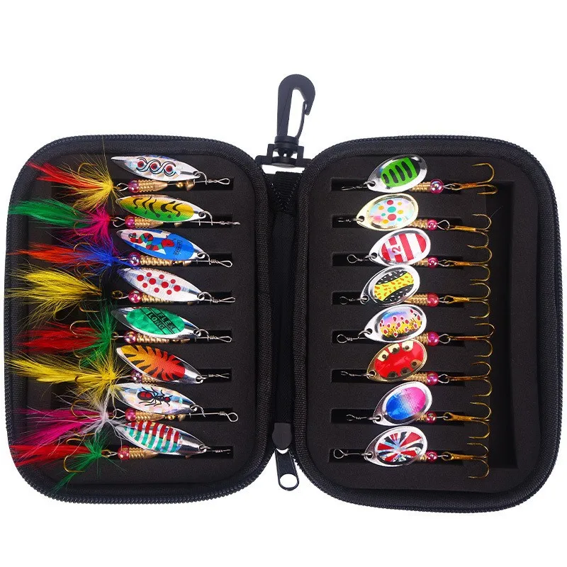 16pcs/set Fishing Lures Kit Painted Metal Spoon Spinner Blades Father