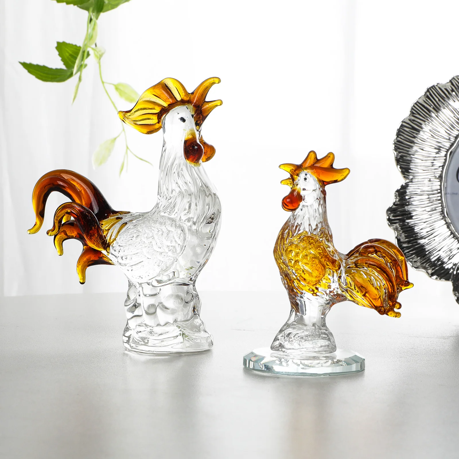 Blown Glass Rooster Figurine Collectible Animal Farm Art Hand Painted