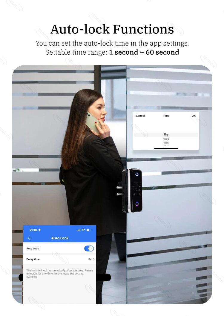 Tediton Office Glass Door Lock - Smart Fingerprint Unlock