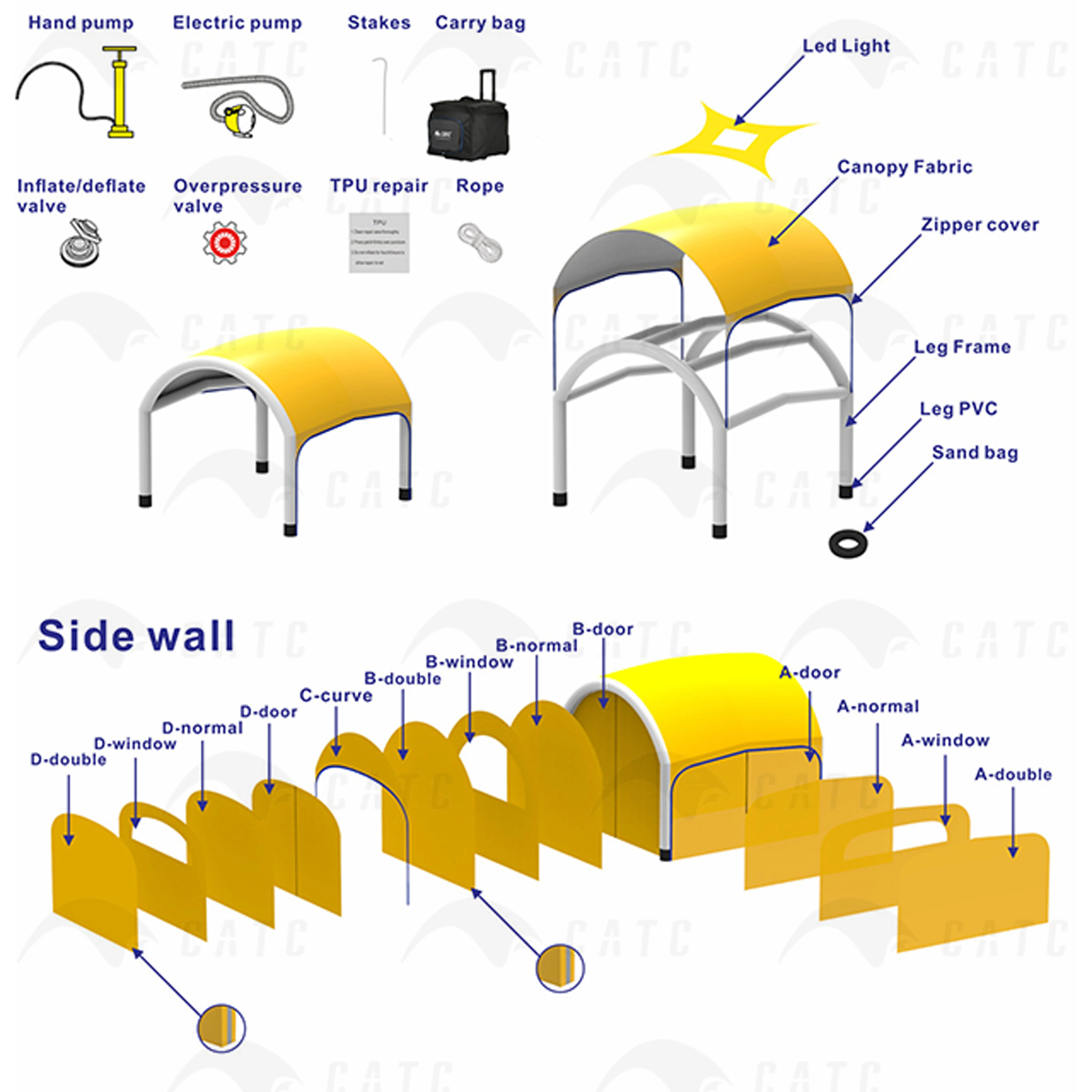 CATC Market Promotion Hot Sale Rainproof Inflatable Shelter Canopy Gazebo Tent for Indoor Sports & Outdoor Advertising for Cars