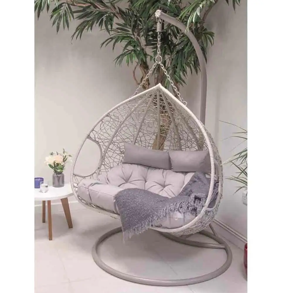 
Плетеное подвесное двойное кресло для яиц с подушкой и подставкой, двойное сиденье, садовые подвесные кресла для яиц 