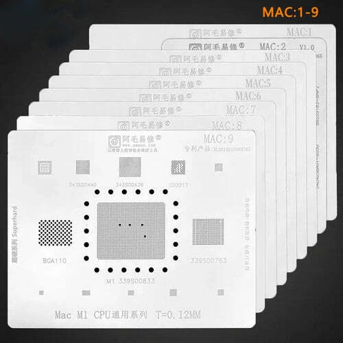 Amaoe Reballing Stencil Steel Mesh MAC:1-8 BGA CPU SSD Stencil