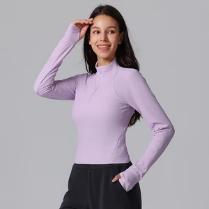 Women's Half Zipper Tight Sports Tops Gym Fitness Shirt Long Sleeve Breathable Soft Workout Wear Slim Fit Yoga Long Sleeve Top