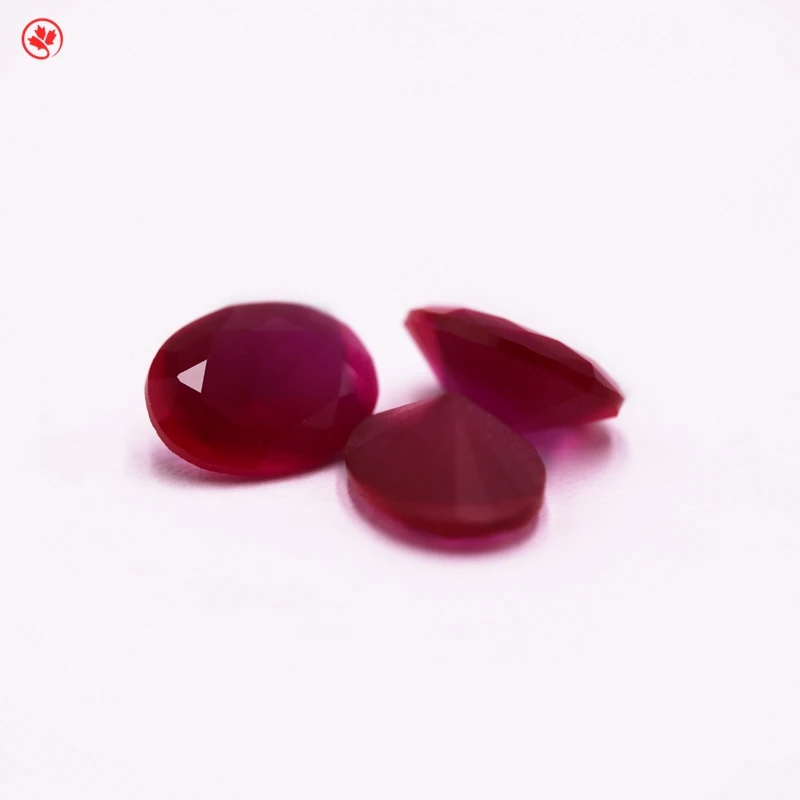 Redleaf 5A Ruby 5 # Oval Shape Sand Bottom Synthetic Ruby Gemstone Red Corundum Gemstone