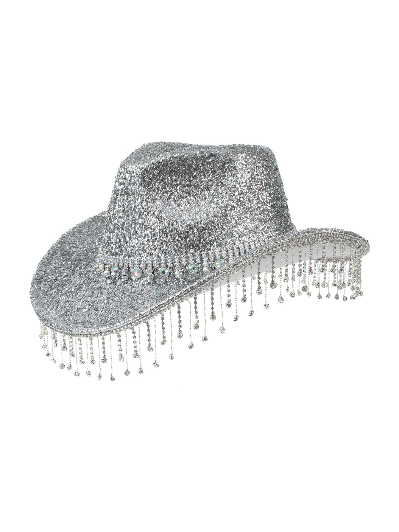5338 4 Pcs Silver Cowboy Hat Felt Western Glitter Cowgirl Hat With Wide Brim rhinestone-cowgirl-hats-the-  main image 3
