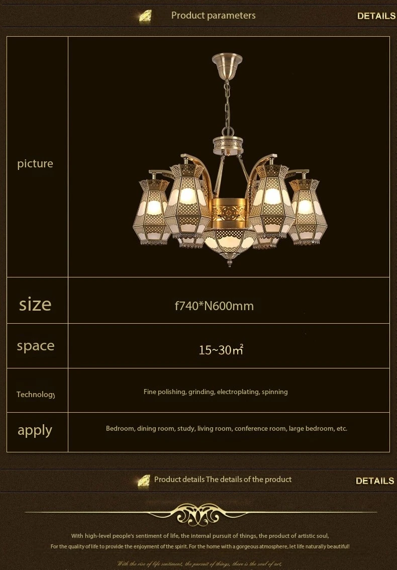 Vintage Chandelier All-copper Decorative Lamp Moroccan