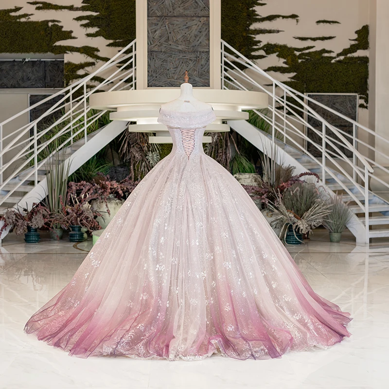 Jusere 2022 Luxury Couture Wedding Dress Off the Shoulder Ombre Puffy Ball  Gown Designer Bridal Dress