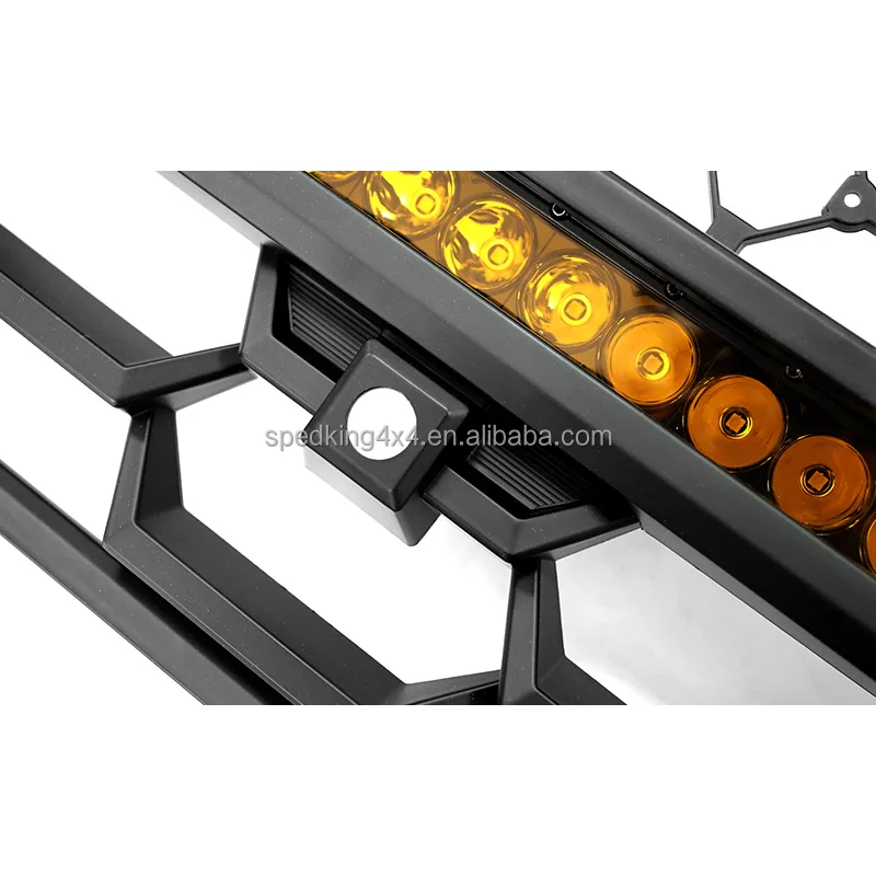 Spedking Alta Calidad Rejilla Delantera Parachoques Rejilla con BAR LED con Luz Ámbar para Toyota Tacoma 2024 Rejilla de Coche
