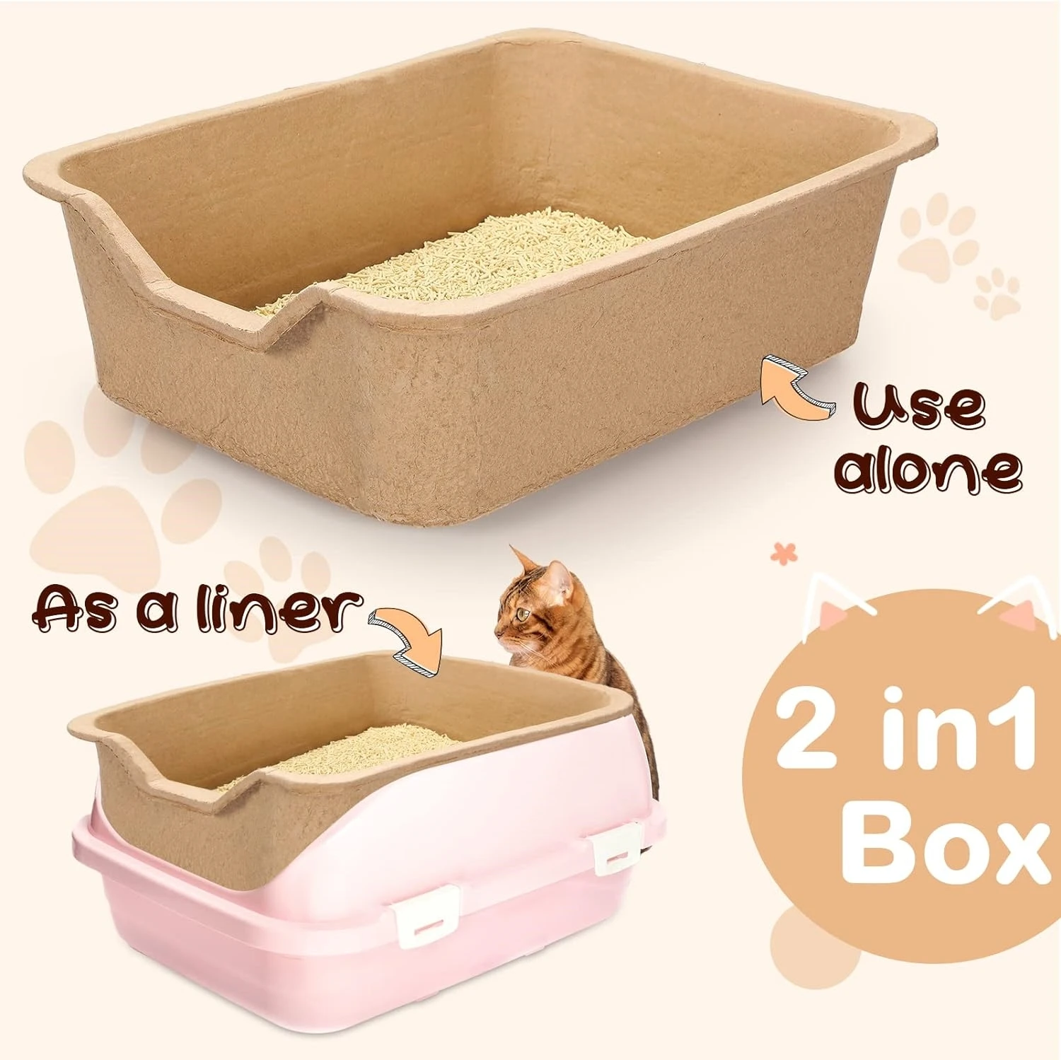 Extra Large Disposable Cat Litter Box Easy Clean Paper Cat Litter Tray