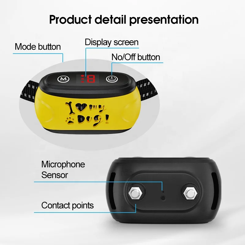 Custom Rechargeable Adjustable Personalized Eco Friendly Pet Collar Anti Bark No Barking Collars Bark Control Shock Collar