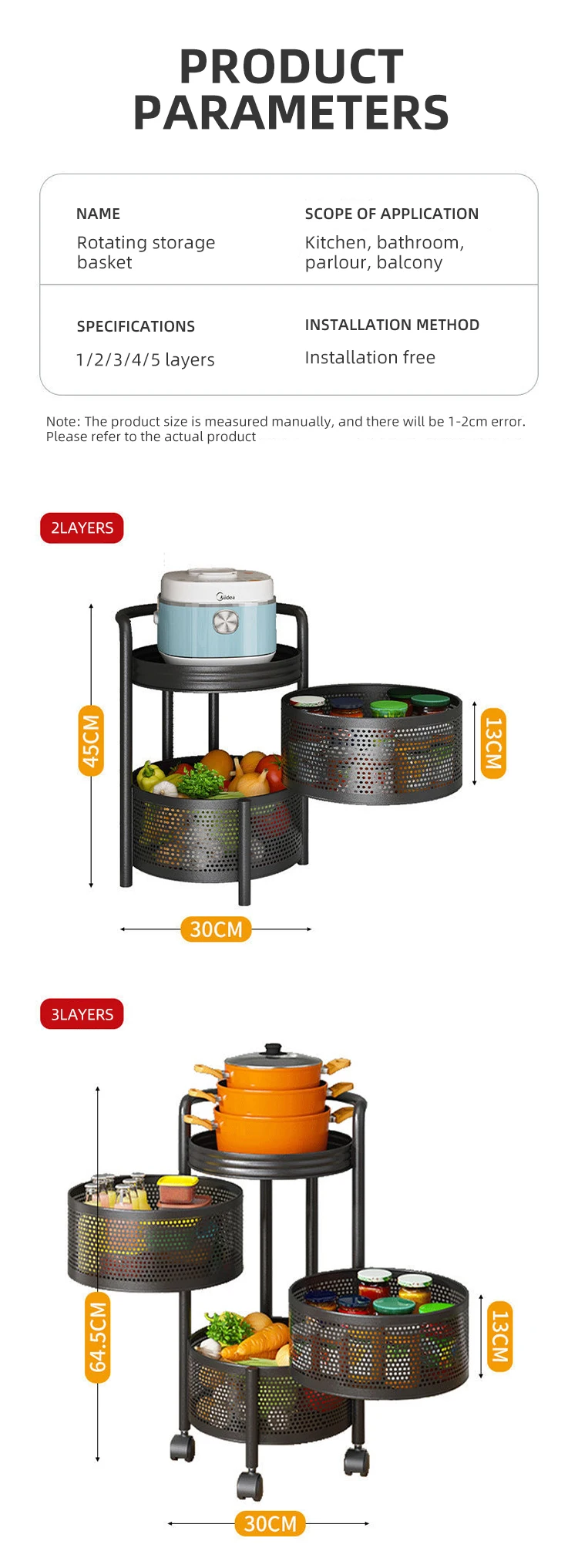 5 Layer Rotating Vegetable Rack Household Round Basket Cylindrical