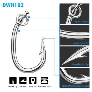 CHEERY 5pcs/bag Stainless Steel Bass Fishing Hook Big Game Freshwater Barb Hook with Ring 10/0-16/0 – Hooks – view 4