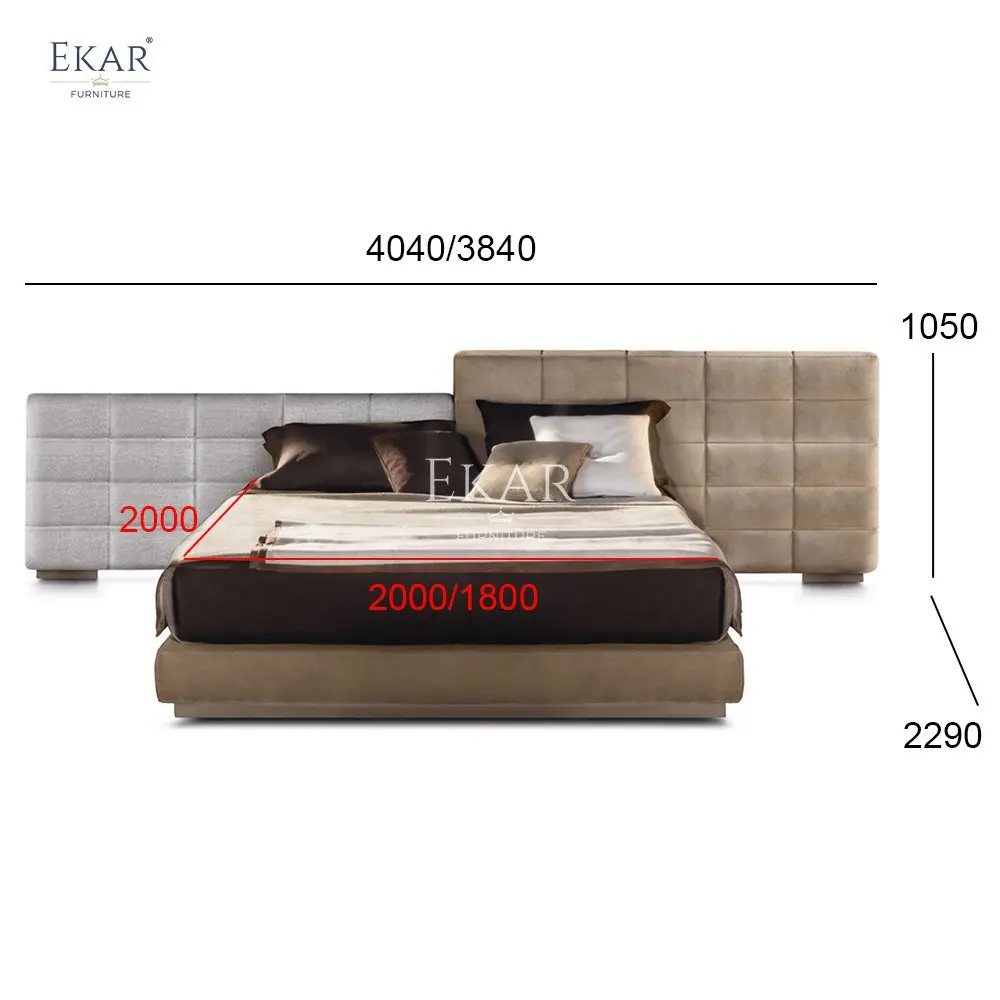 double soft bed with luxurious wooden frame upholstered in soft mdf panel for bedroom or hotel use417-68