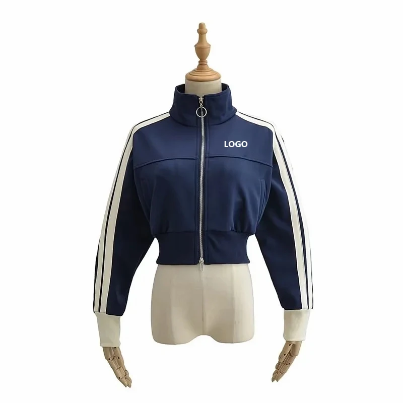 2023 Custom Grams Stand up Collar Jacket Crop Top   Zipper up Vintage Streetwear Women Long Sleeve Casual Jacket