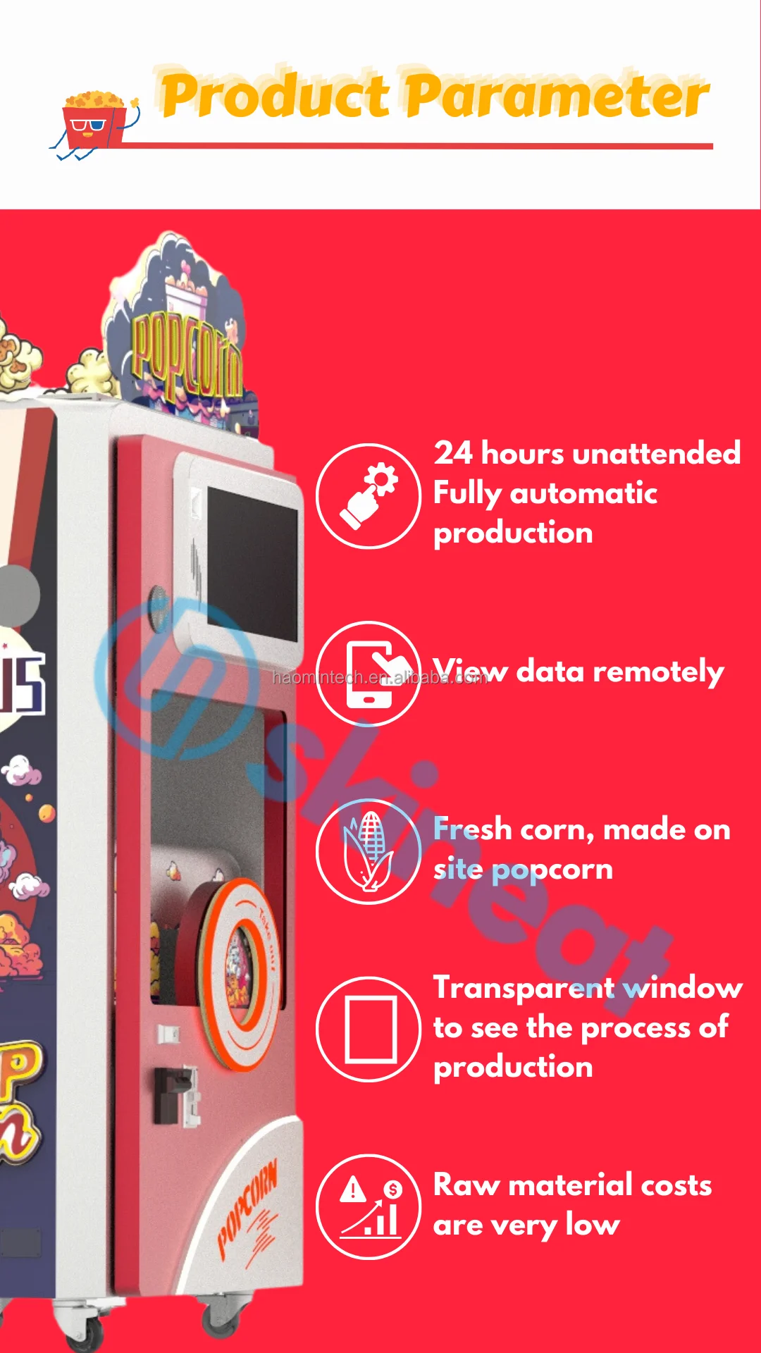 New P30 Automatic Popping Popcorn Vending Machine - 1 Year