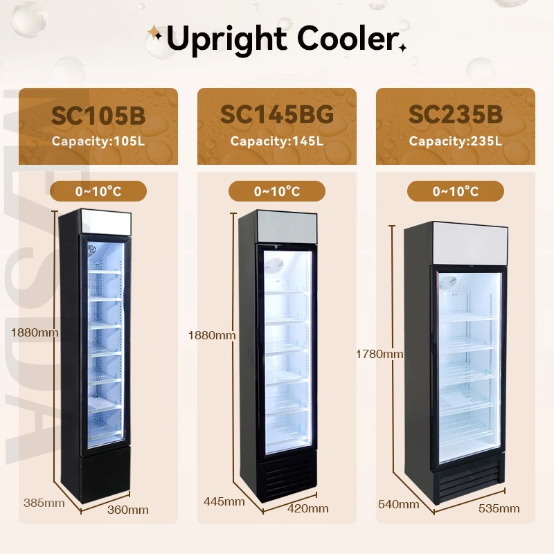 MEISDA Slim Upright Display Freezer Vertical Glass Door Commercial Mini Refrigerator