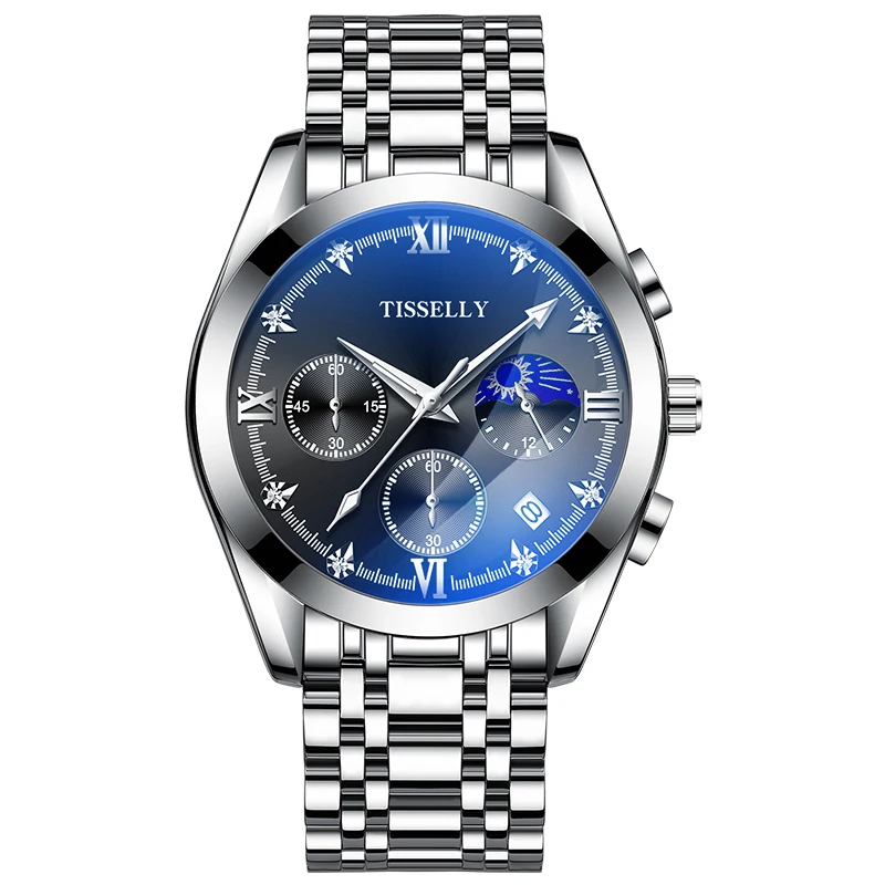 Tisselly T6602(6601) 安価シルバー メンズクォーツ腕時計 防水・耐衝撃