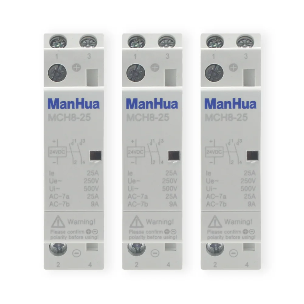 Manhua MCH8-25 Modular Contactor 15A 24VDC Din Rail Household Electric for Home 2NO DC Contactors