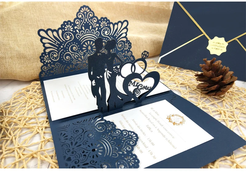 Golden Hollow Creative Invitation 3d Greeting Cards Pop Up Wedding Card ...