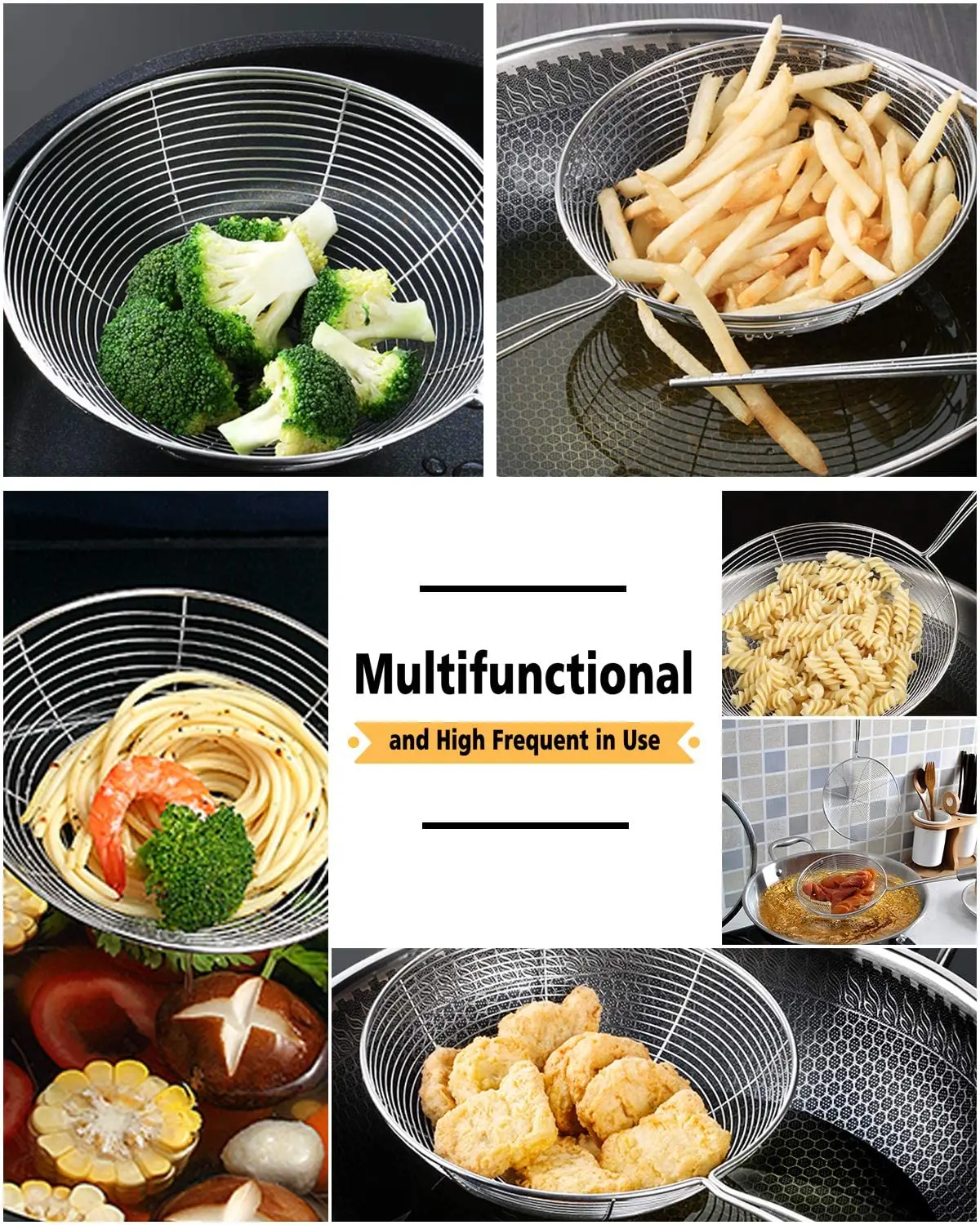 Профессиональный ячеистая сеть нержавеющей стали Паста шумовка ложка для жарки кухонная утварь с ложки длинной ручкой очень большой паук