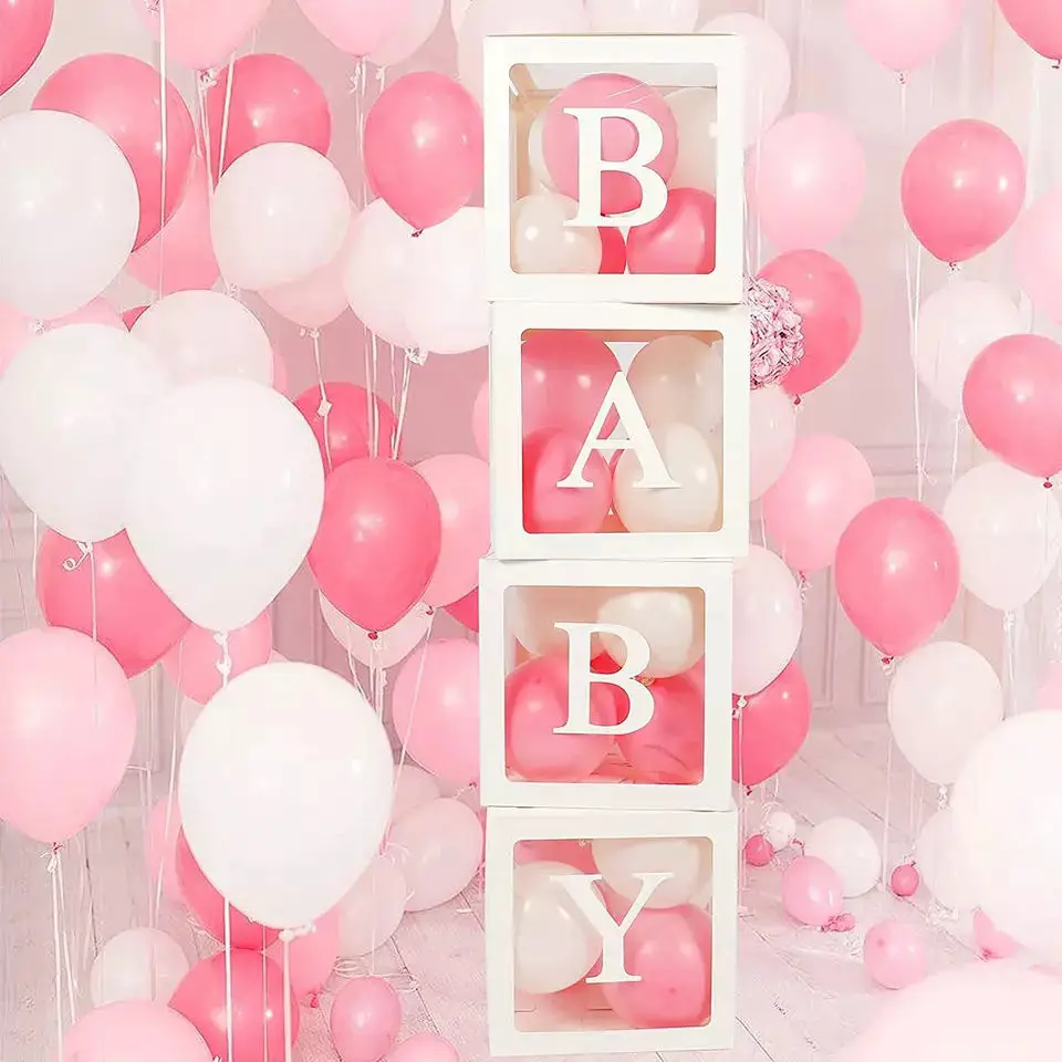 All Color 1pc  Transparent Paper Baby Shower Balloon Box for Boy Girl Christening Birthday Party Decoration Gift Idea
