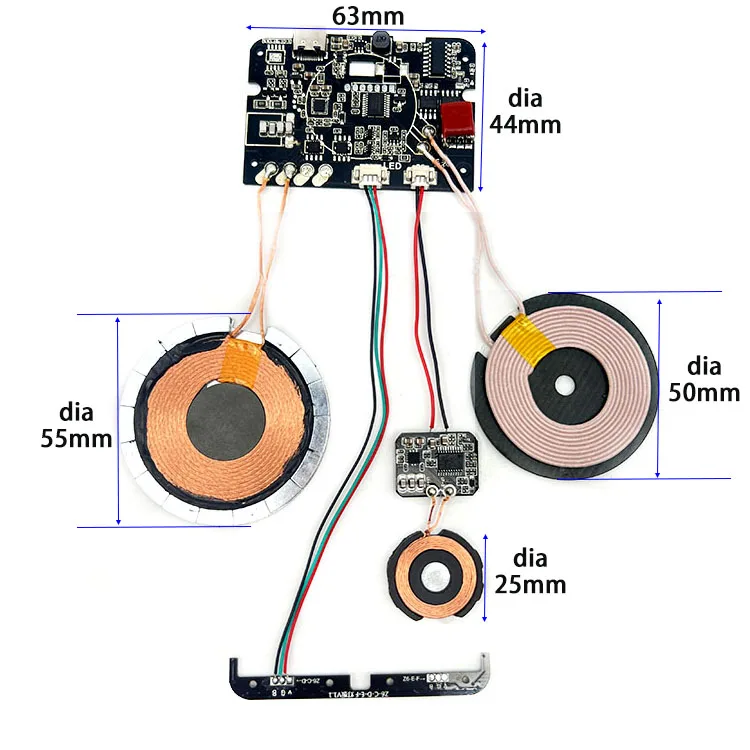 All Phones Transmitter Receiver PCBA Coil + PCB Wireless Charging Module for Android Charger Type C 100W Output Power 5V/2A