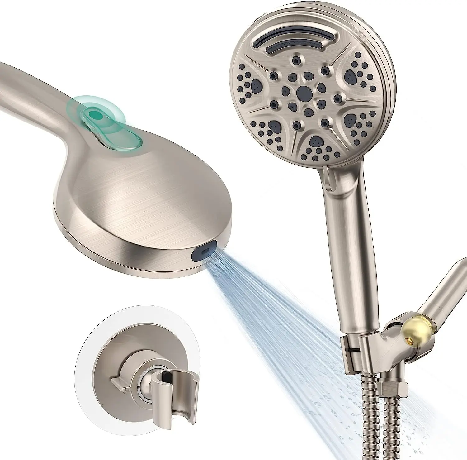 Brushed Nickle Shower Heads 9 Settings High Pressure With Back Jet