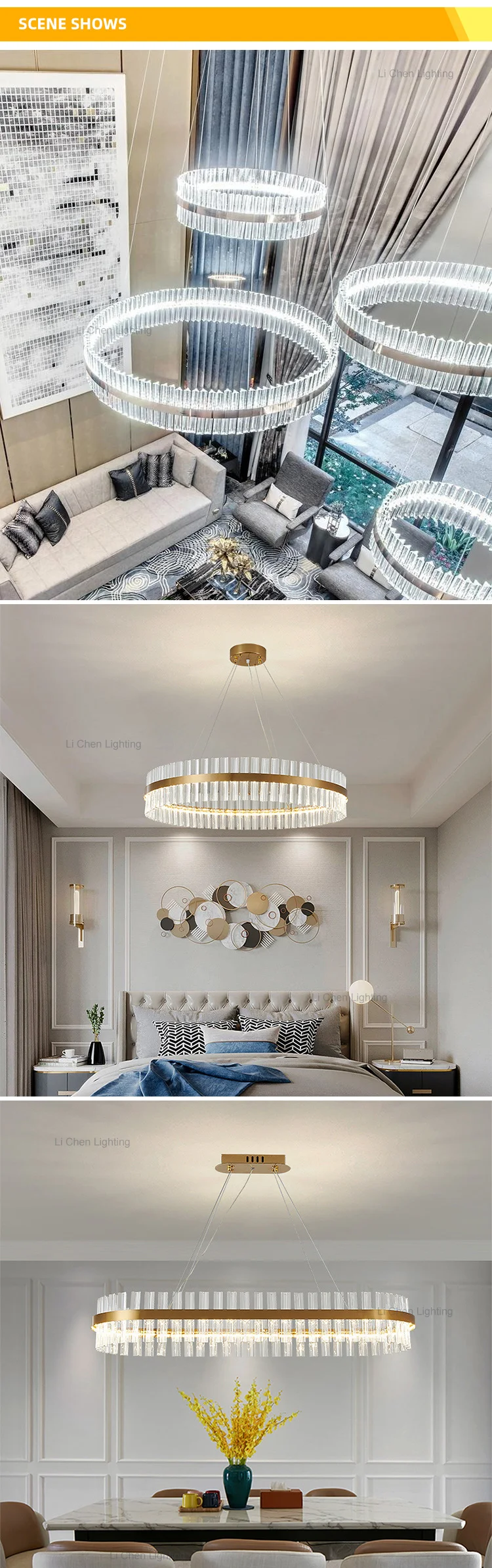 p0019 indoor decoration living room restaurant glass stainless steel led chandelier lamp-3