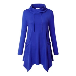 Women's Long Sleeve Cowl Neck Asymmetrical Hem Tunic Tops with Pockets Loose Fit Plus Size Eco-Friendly Breathable Sweatshirt