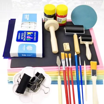Block Printing Fabric Deluxe Kit, Includes Inks, Brayer, Bench Hook, Lino Handle and Cutters, Speedy-Carve Relief Blocks