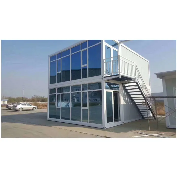 Two story field container office with glass wall